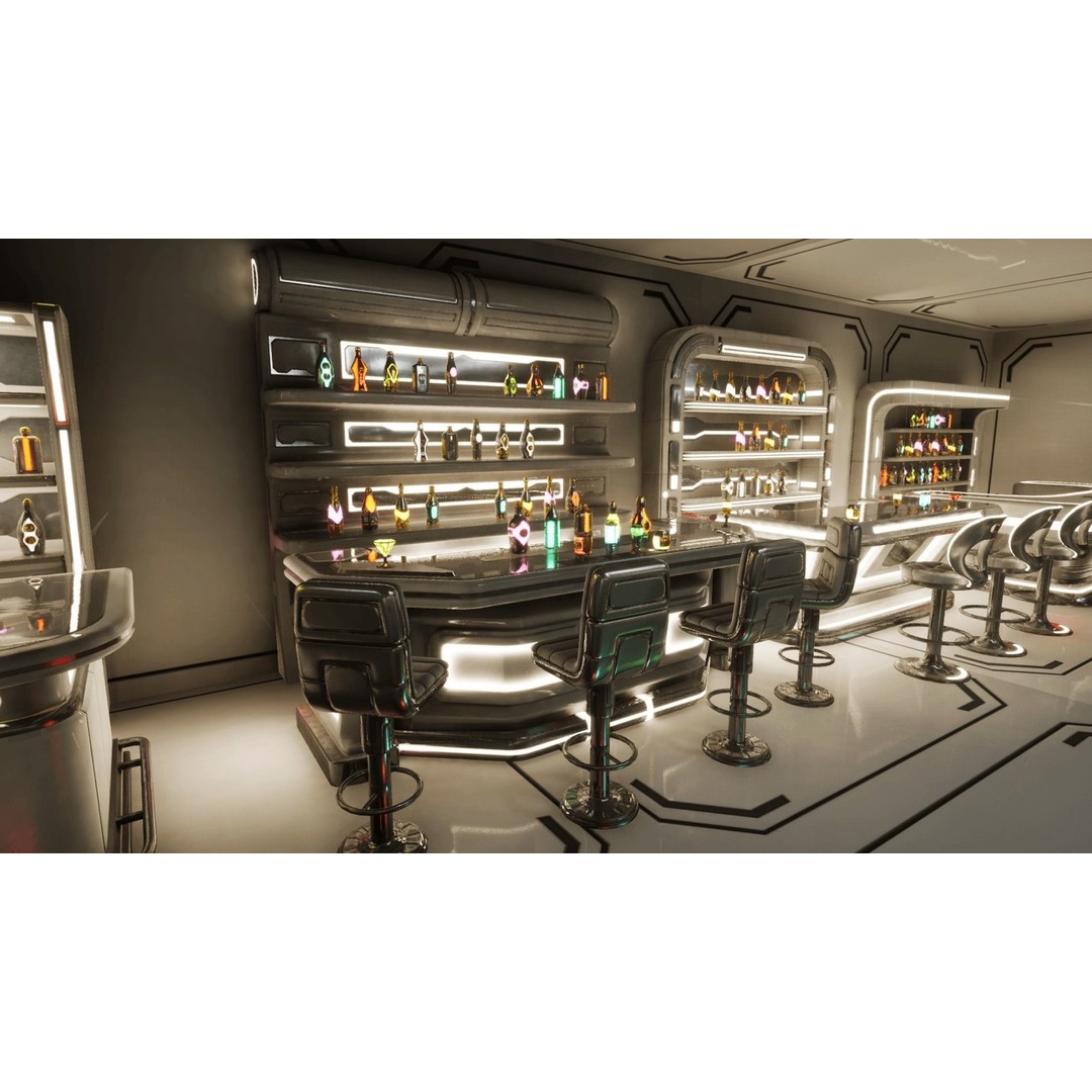 Cyber Bar 3D Model – Low Poly Sci-Fi Furniture Set for Games - View 6