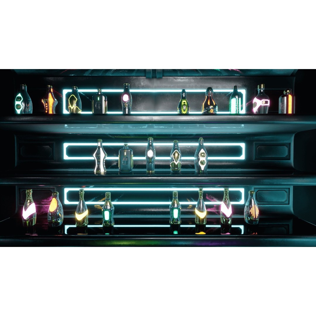 Cyber Bar 3D Model – Low Poly Sci-Fi Furniture Set for Games - View 9
