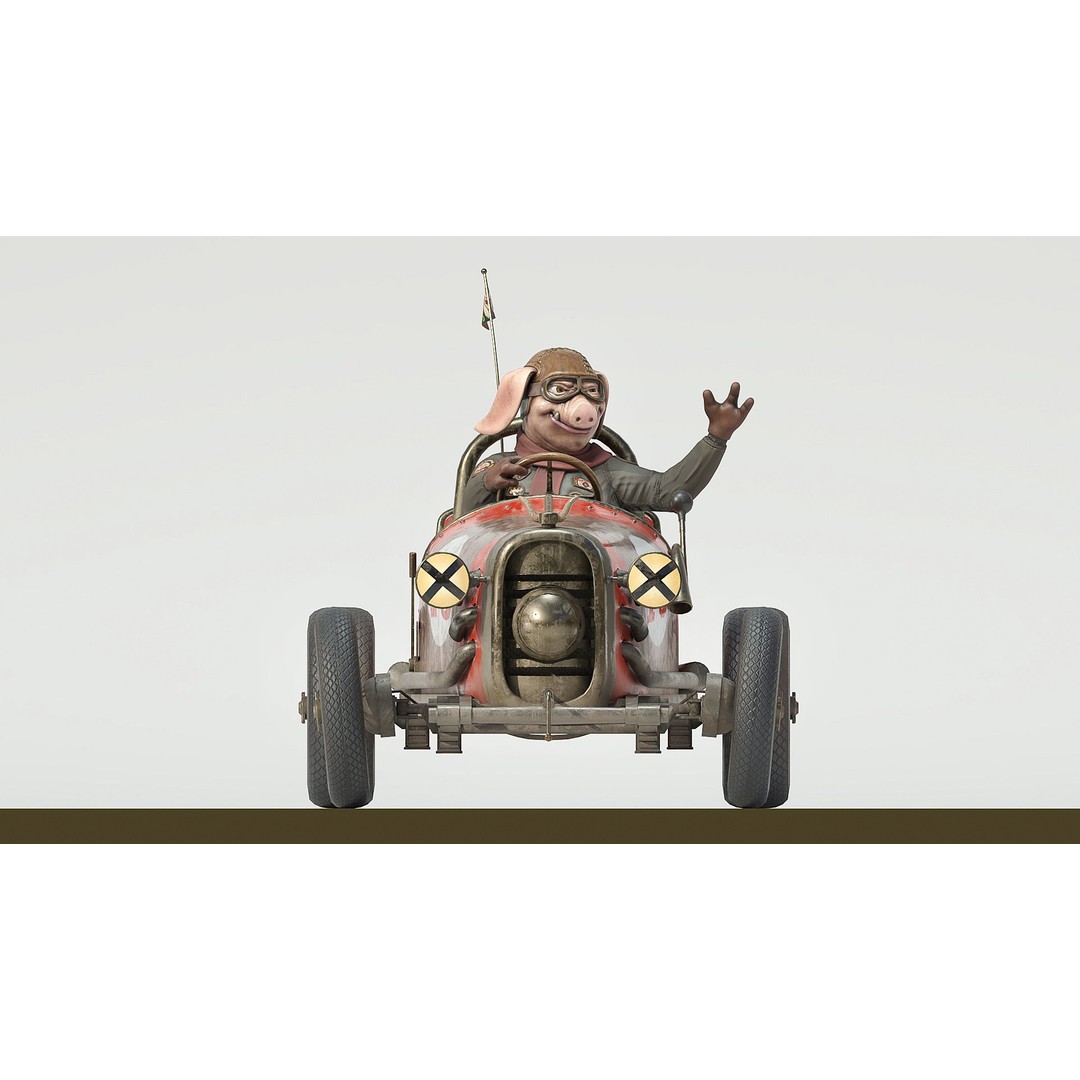 Pig Racing Car 3D Model – Low Poly Vehicle with PBR Textures, FBX - View 10