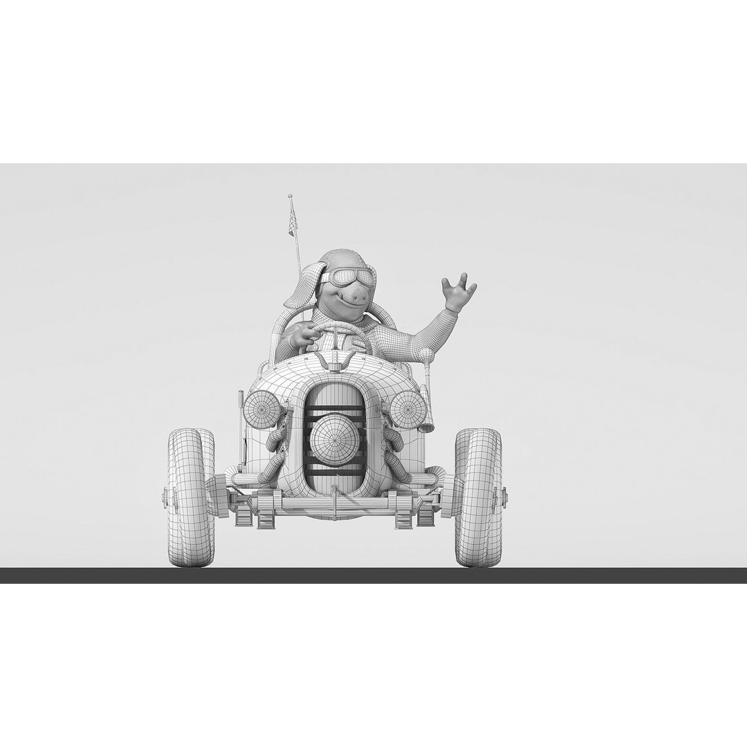 Pig Racing Car 3D Model – Low Poly Vehicle with PBR Textures, FBX - View 11