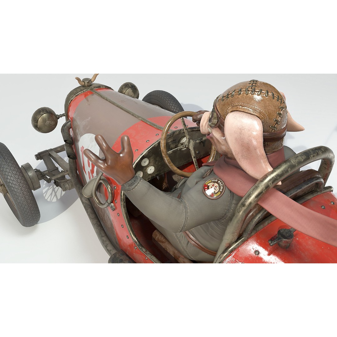 Pig Racing Car 3D Model – Low Poly Vehicle with PBR Textures, FBX - View 16
