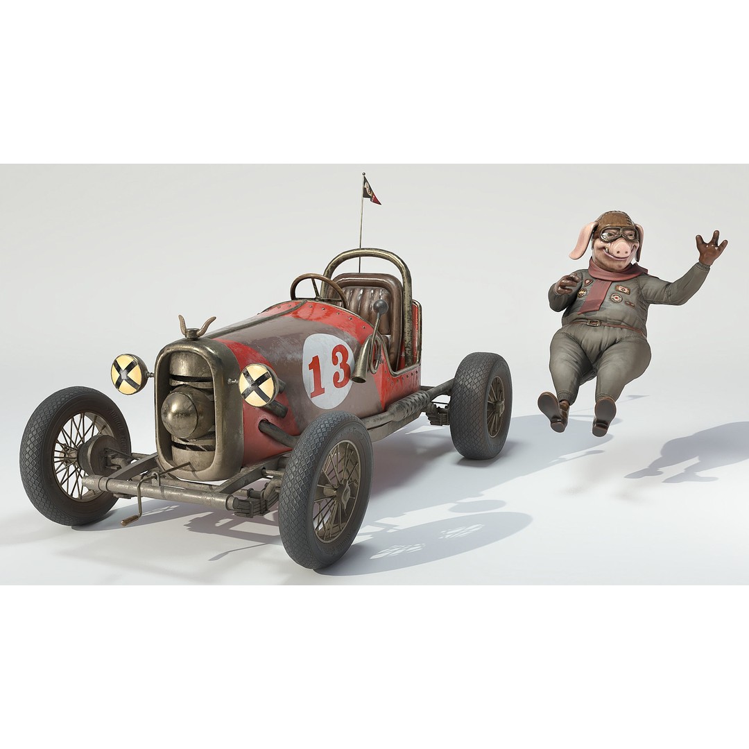 Pig Racing Car 3D Model – Low Poly Vehicle with PBR Textures, FBX - View 18