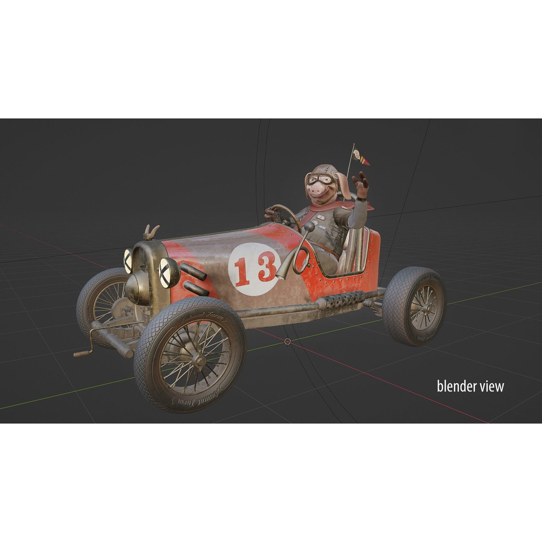 Pig Racing Car 3D Model – Low Poly Vehicle with PBR Textures, FBX - View 21