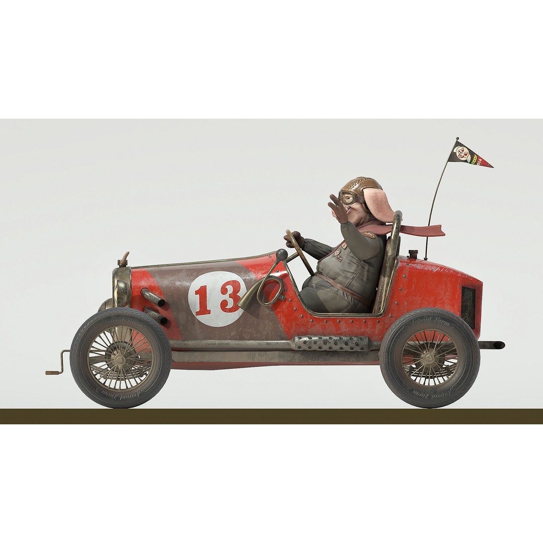 Pig Racing Car 3D Model – Low Poly Vehicle with PBR Textures, FBX - View 4