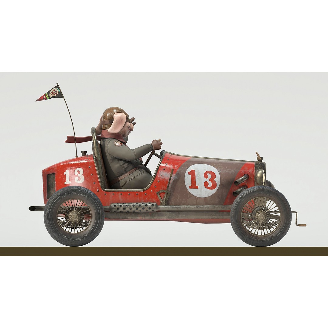 Pig Racing Car 3D Model – Low Poly Vehicle with PBR Textures, FBX - View 6