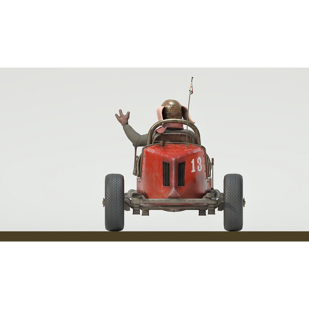 Pig Racing Car 3D Model – Low Poly Vehicle with PBR Textures, FBX - View 8