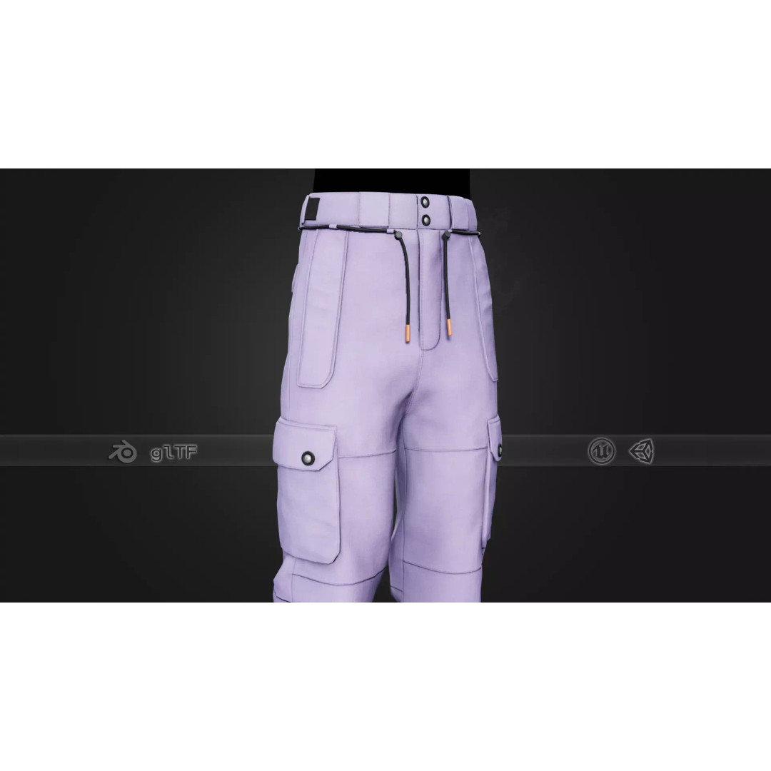 Light Violet Snowboard Pants 3D Model – Low Poly PBR Game Asset, FBX - View 2