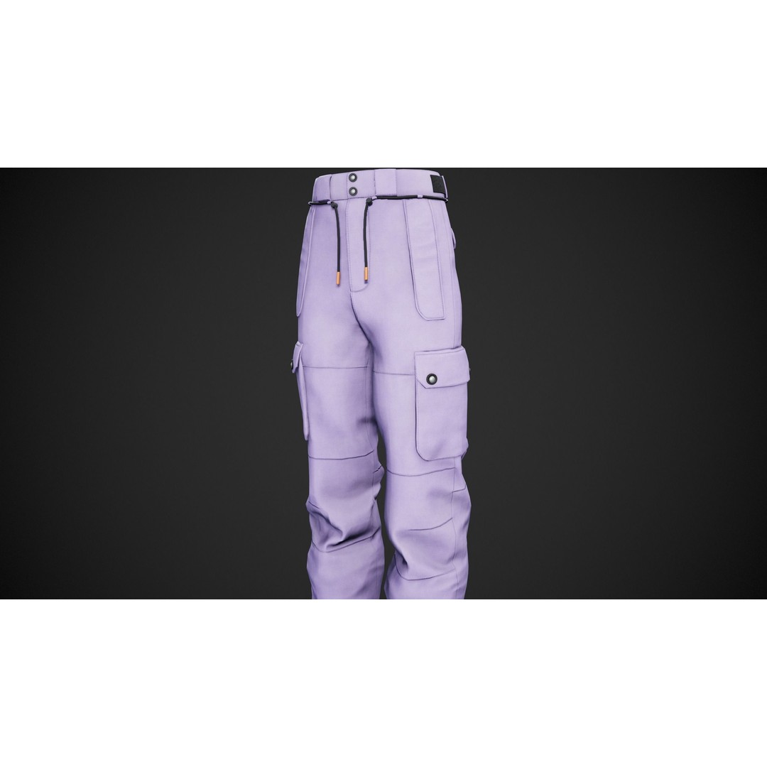 Light Violet Snowboard Pants 3D Model – Low Poly PBR Game Asset, FBX - View 3