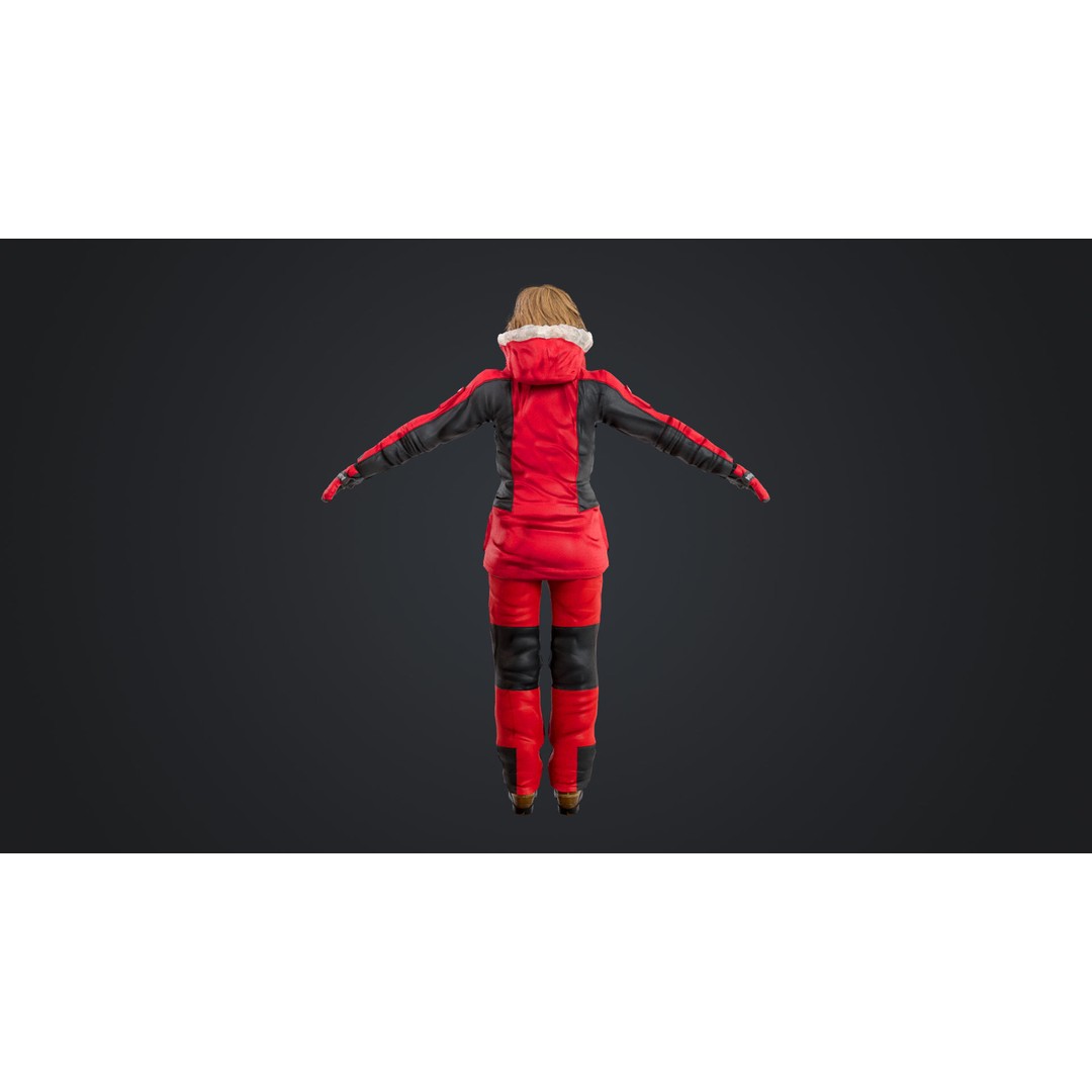 Female Skier 3D Model – Rigged Low-Poly Character for Animation - View 10