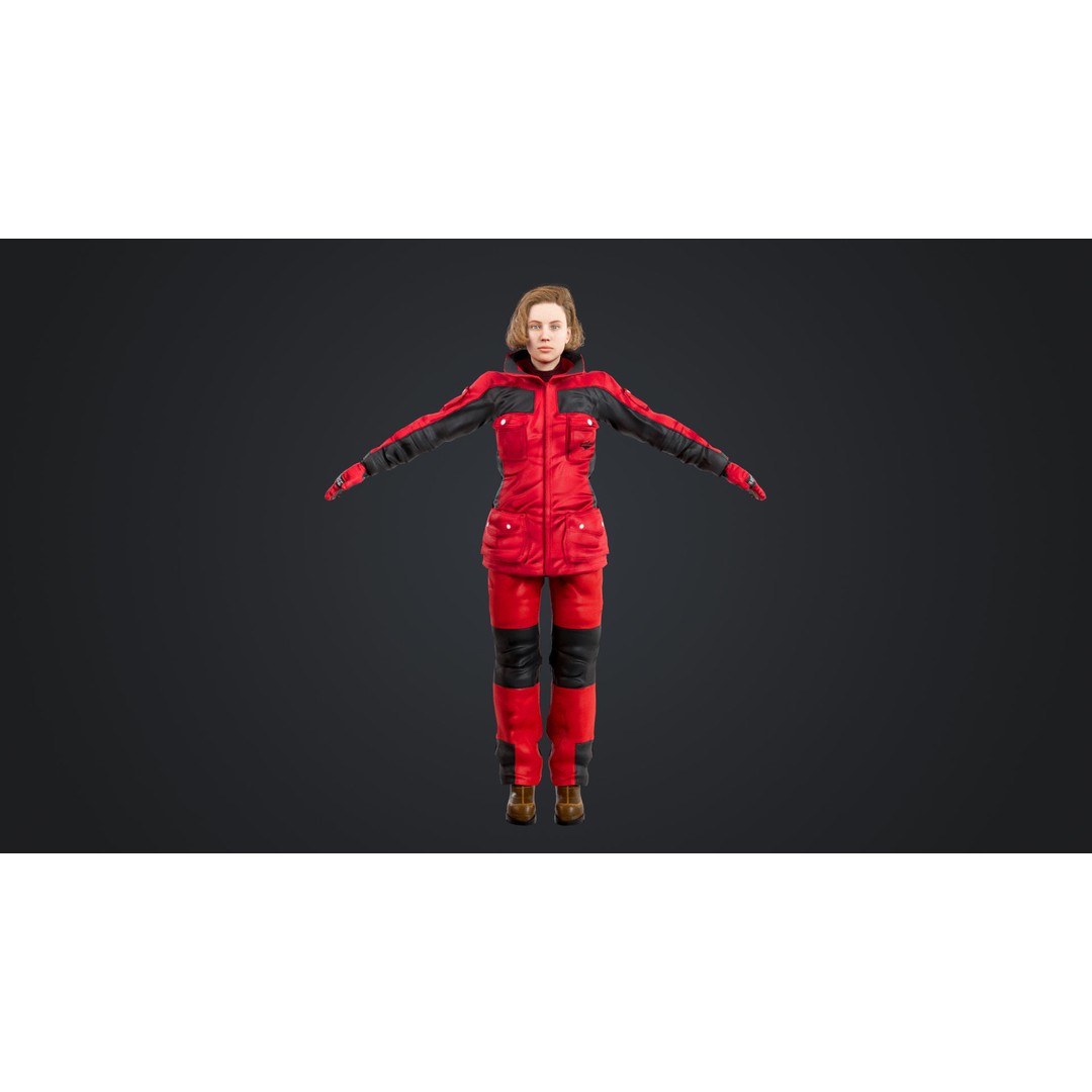 Female Skier 3D Model – Rigged Low-Poly Character for Animation - View 11