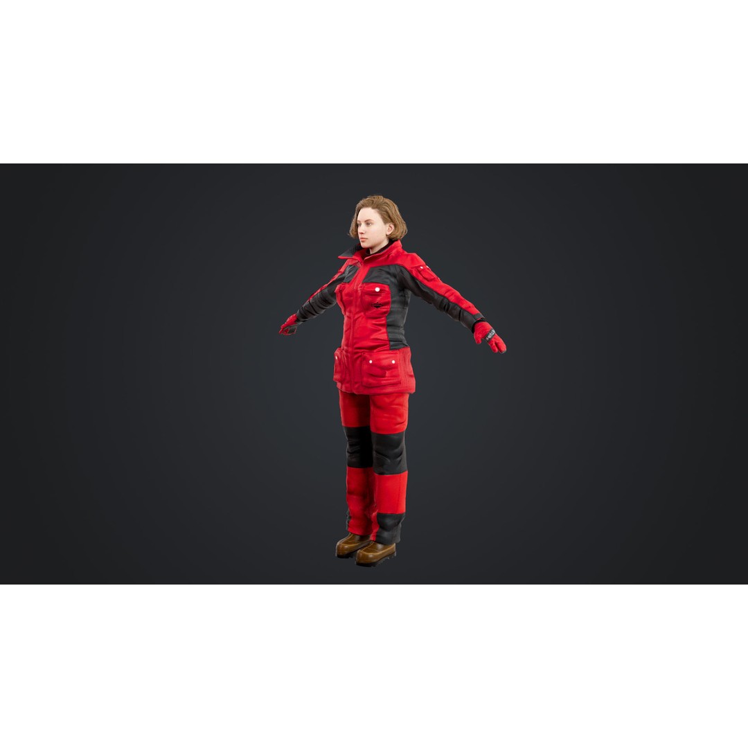 Female Skier 3D Model – Rigged Low-Poly Character for Animation - View 12