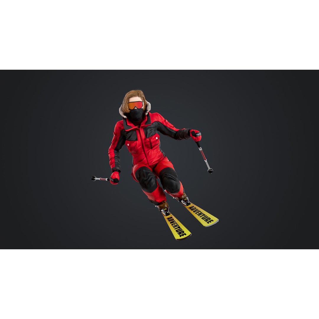 Female Skier 3D Model – Rigged Low-Poly Character for Animation - View 3