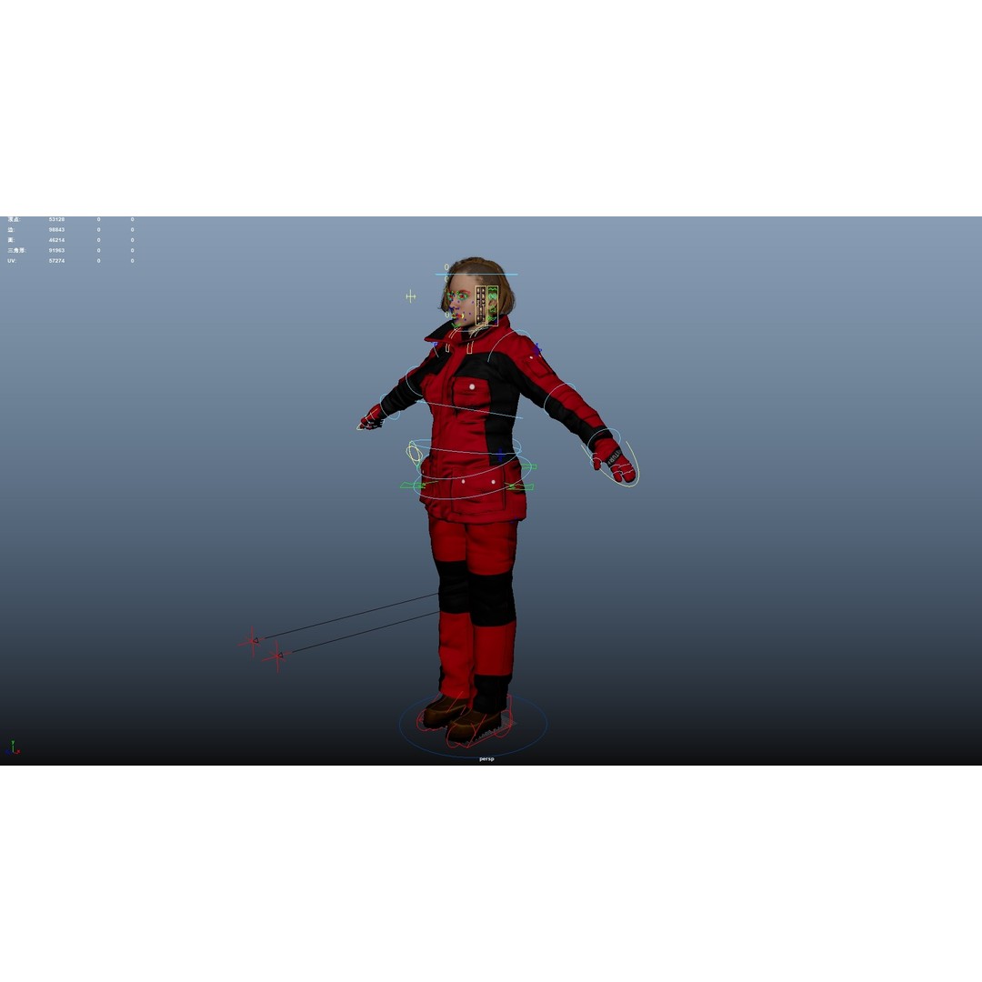 Female Skier 3D Model – Rigged Low-Poly Character for Animation - View 33