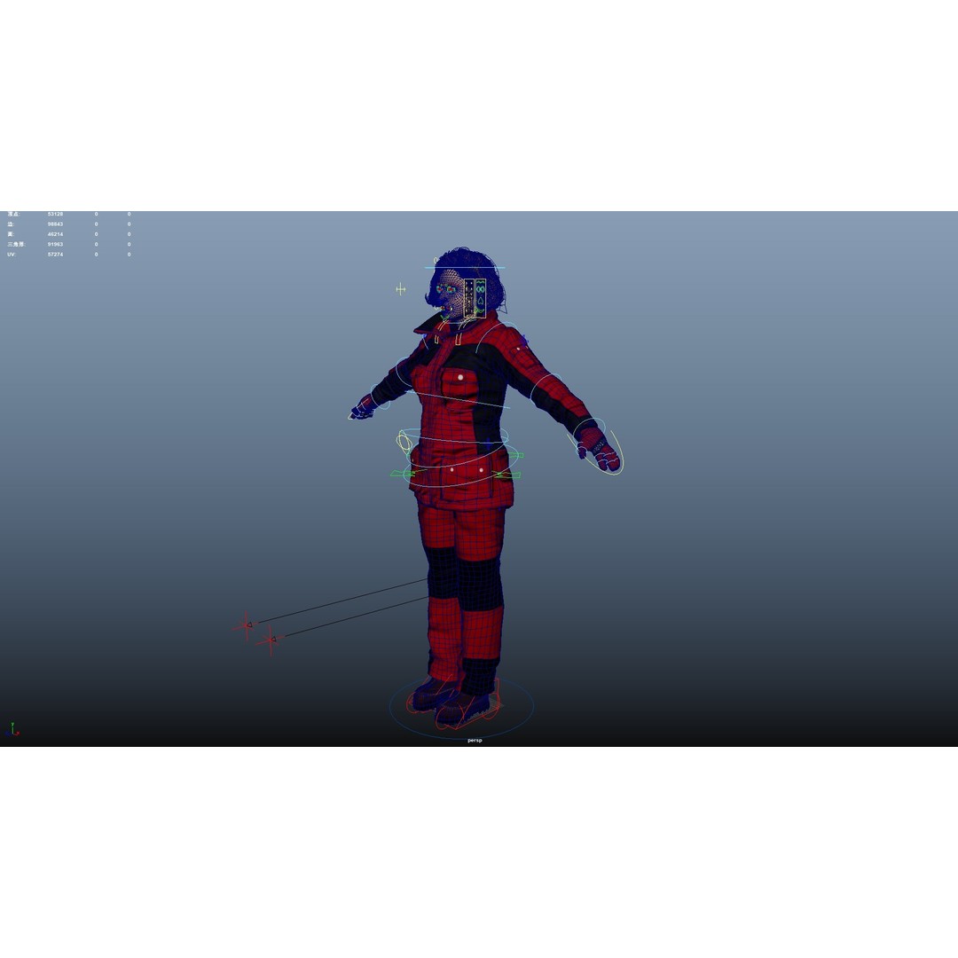 Female Skier 3D Model – Rigged Low-Poly Character for Animation - View 34