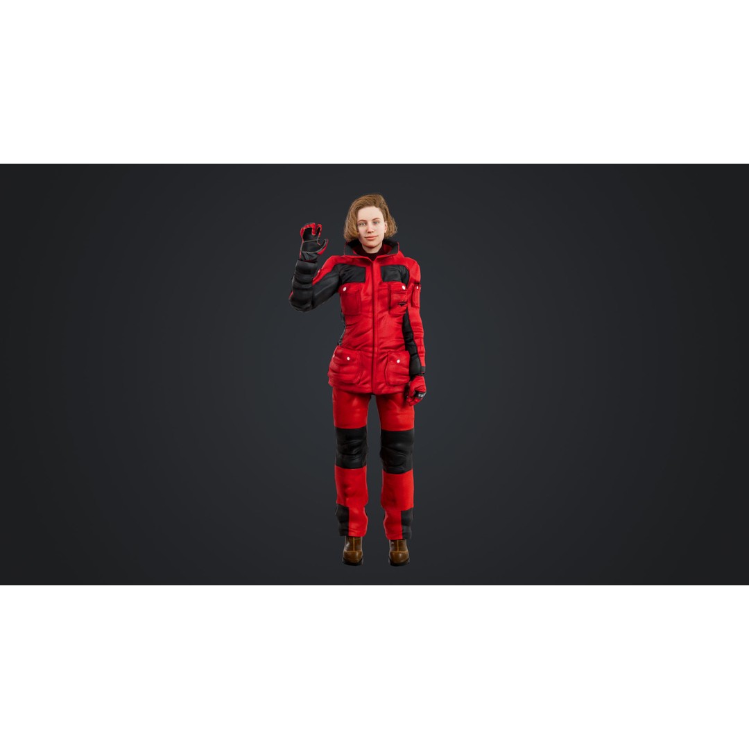 Female Skier 3D Model – Rigged Low-Poly Character for Animation - View 4
