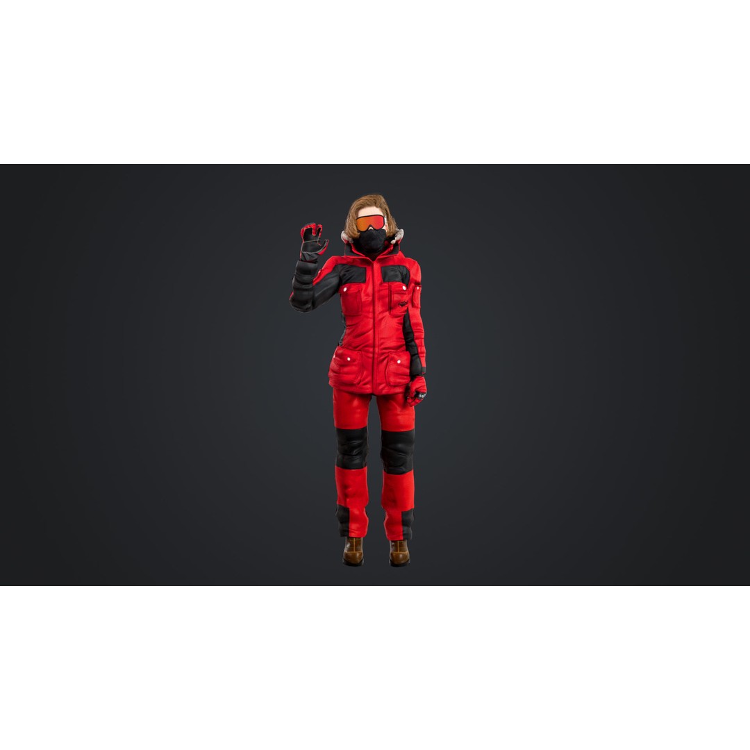 Female Skier 3D Model – Rigged Low-Poly Character for Animation - View 5