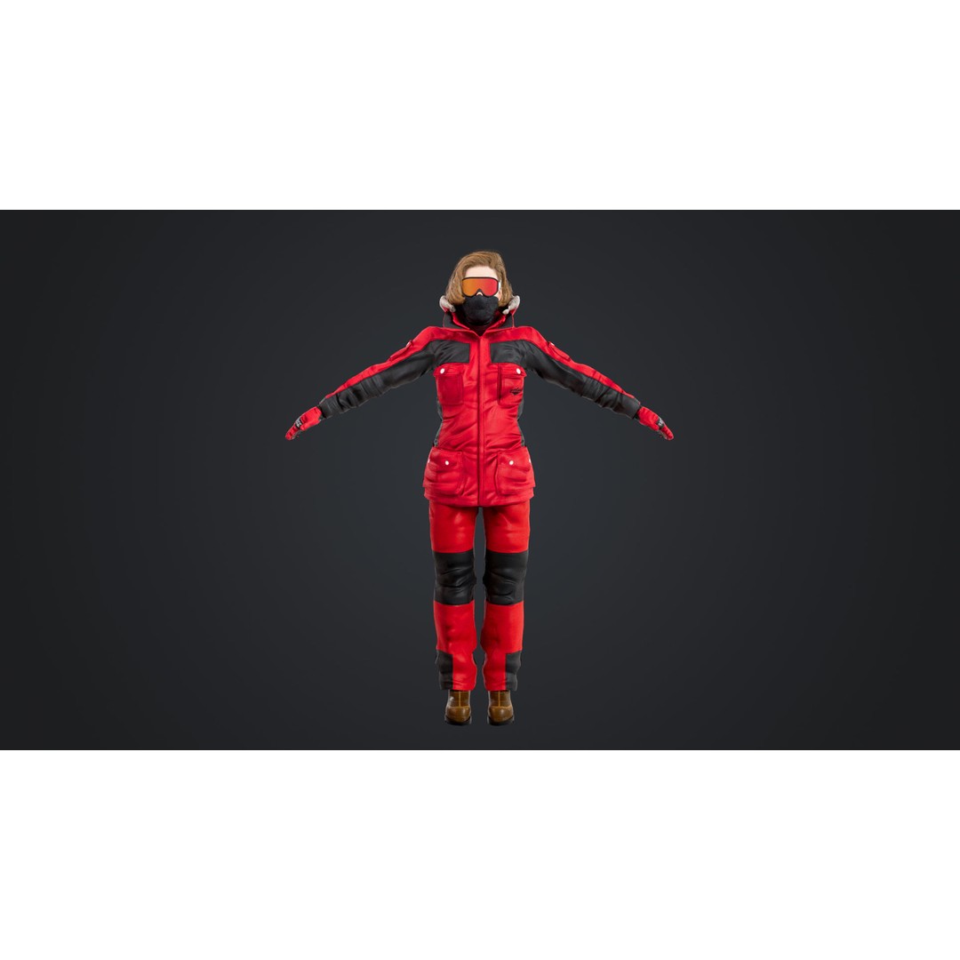 Female Skier 3D Model – Rigged Low-Poly Character for Animation - View 6