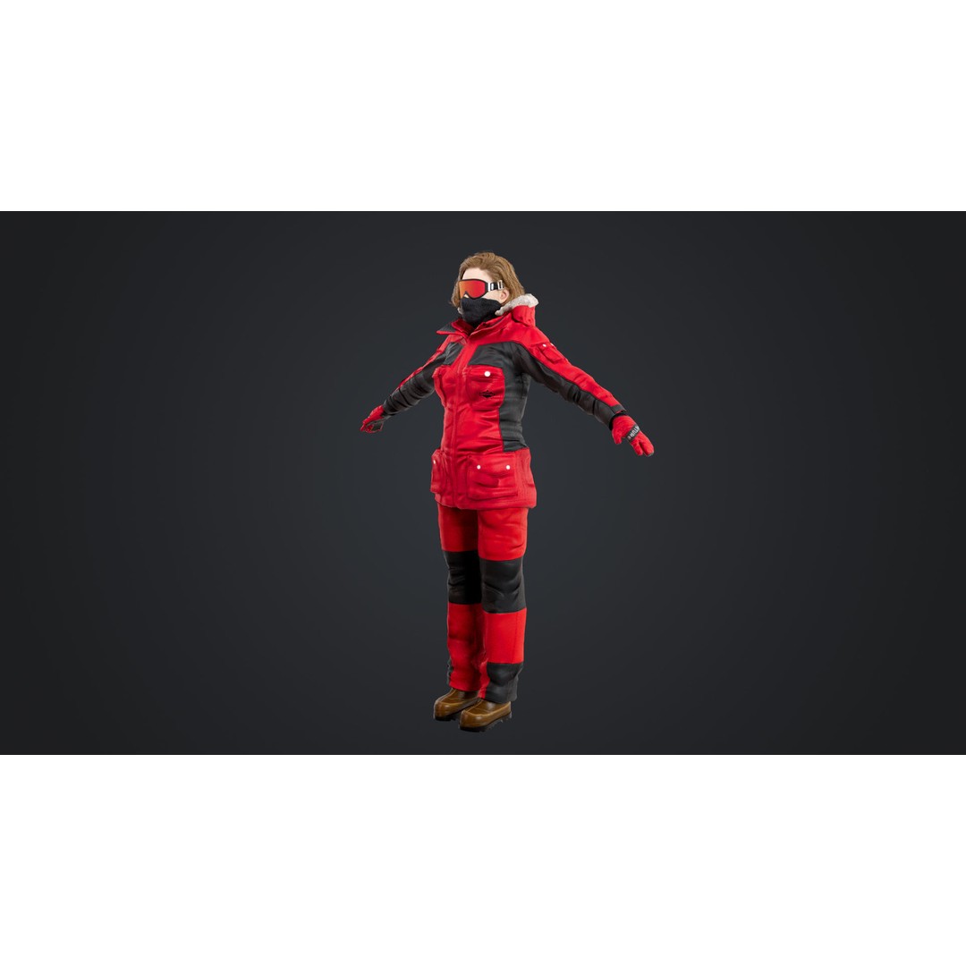 Female Skier 3D Model – Rigged Low-Poly Character for Animation - View 7