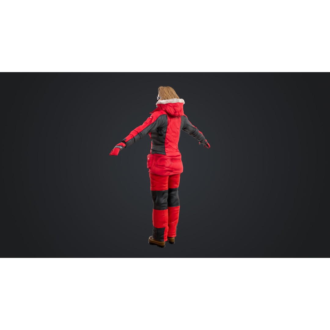 Female Skier 3D Model – Rigged Low-Poly Character for Animation - View 9