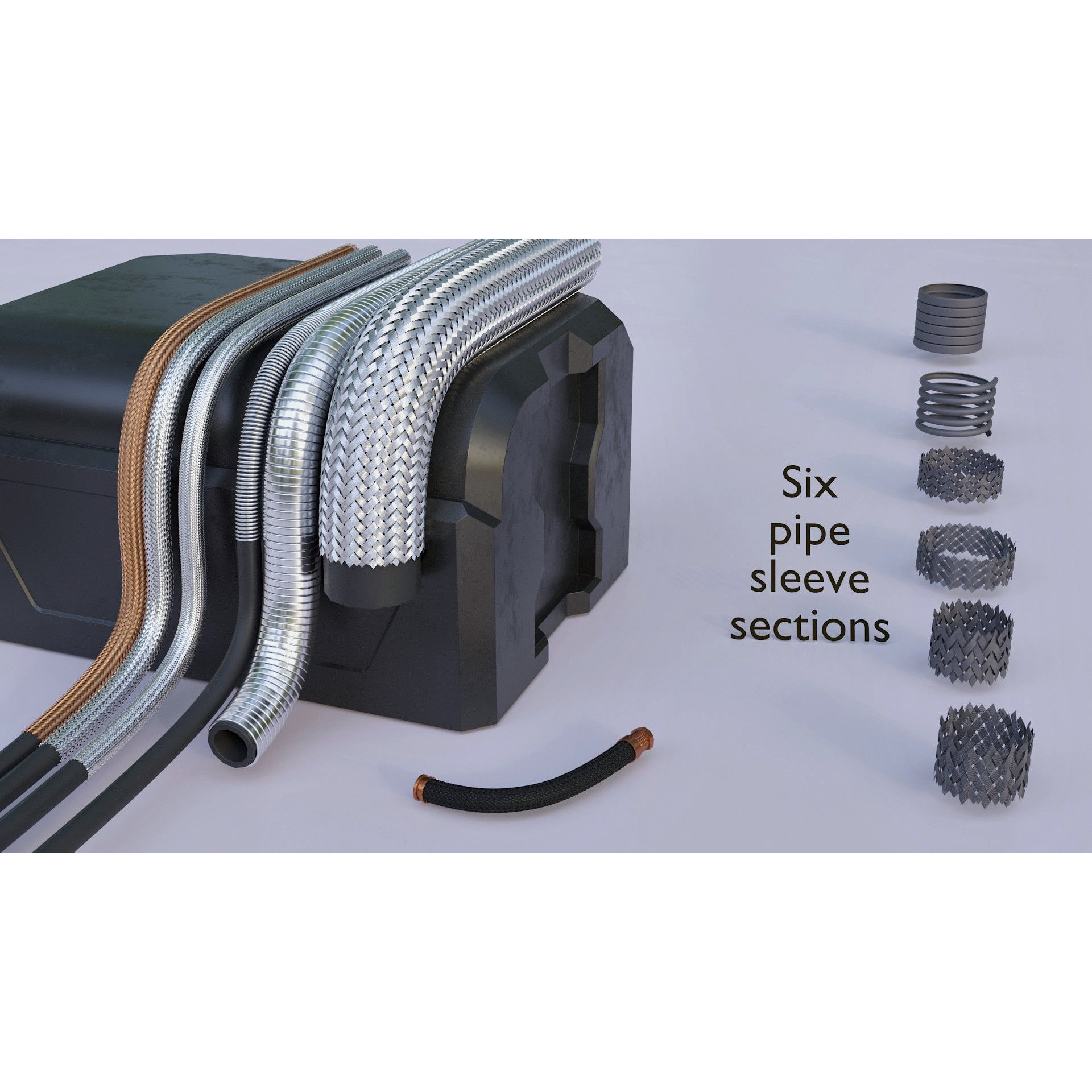 Corrugated and Braid Metal Hose Sleeving - Game-Ready 3D Model - View 3