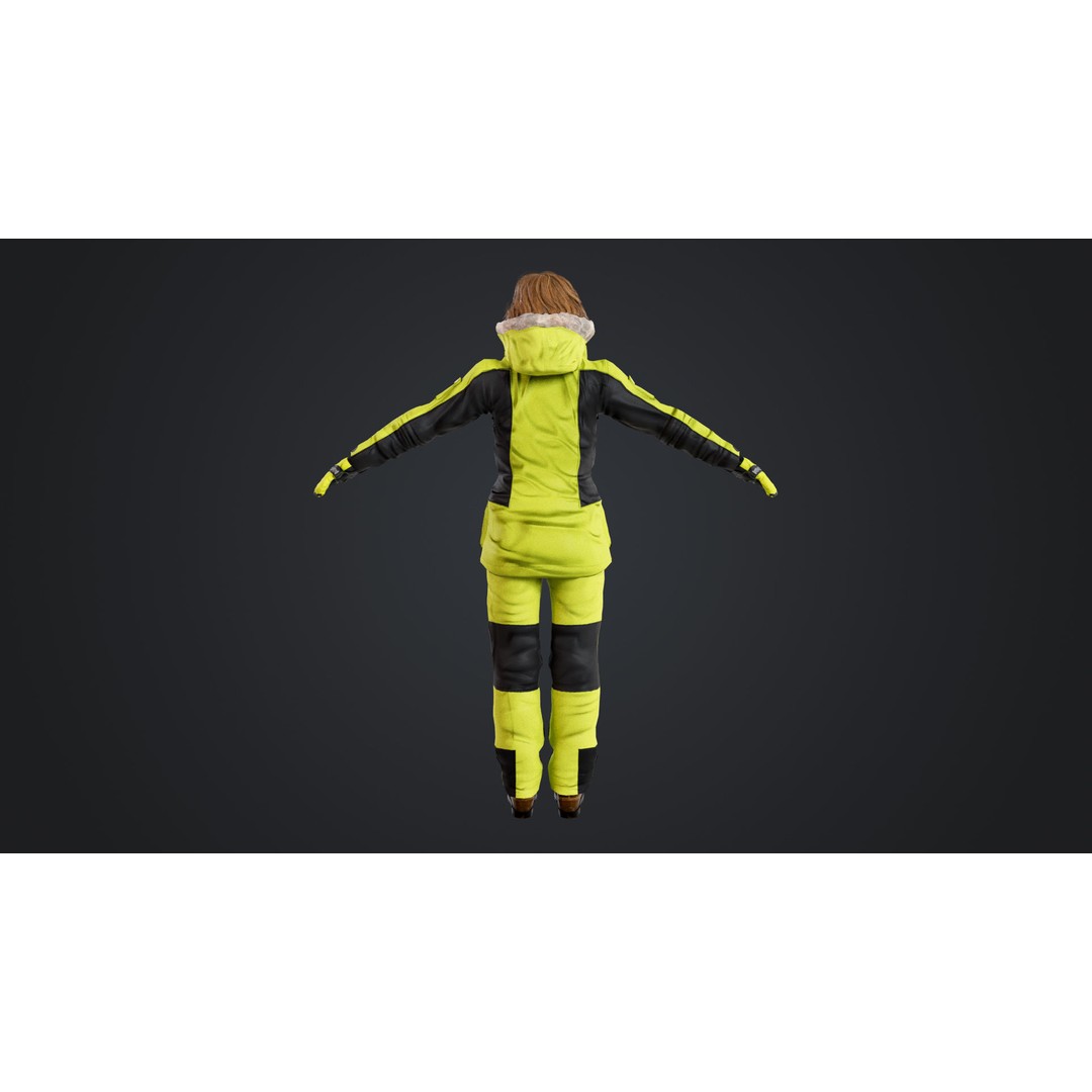 Female Skier 3D Model – Rigged Low Poly Character for Animation - View 10