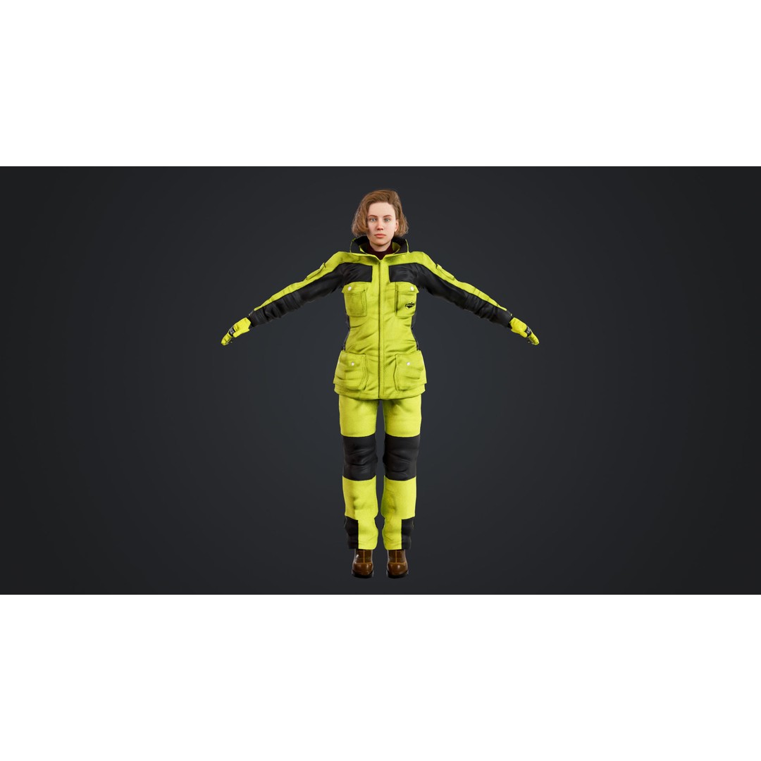 Female Skier 3D Model – Rigged Low Poly Character for Animation - View 11