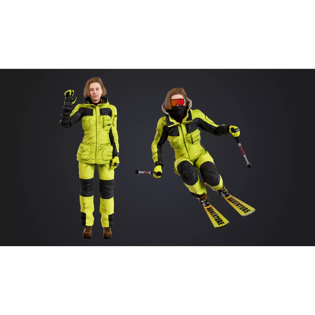 Female Skier 3D Model – Rigged Low Poly Character for Animation - View 2