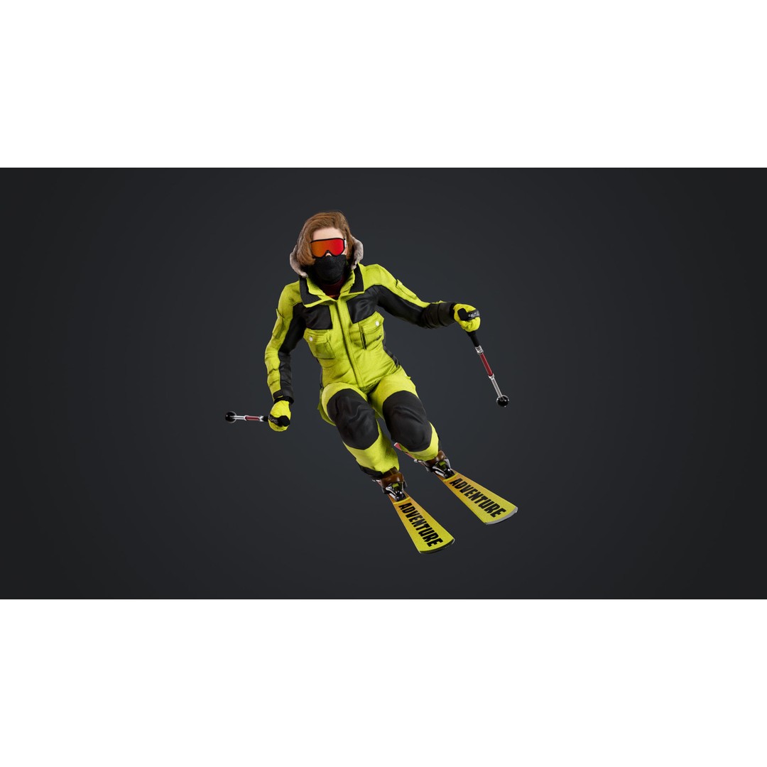 Female Skier 3D Model – Rigged Low Poly Character for Animation - View 3
