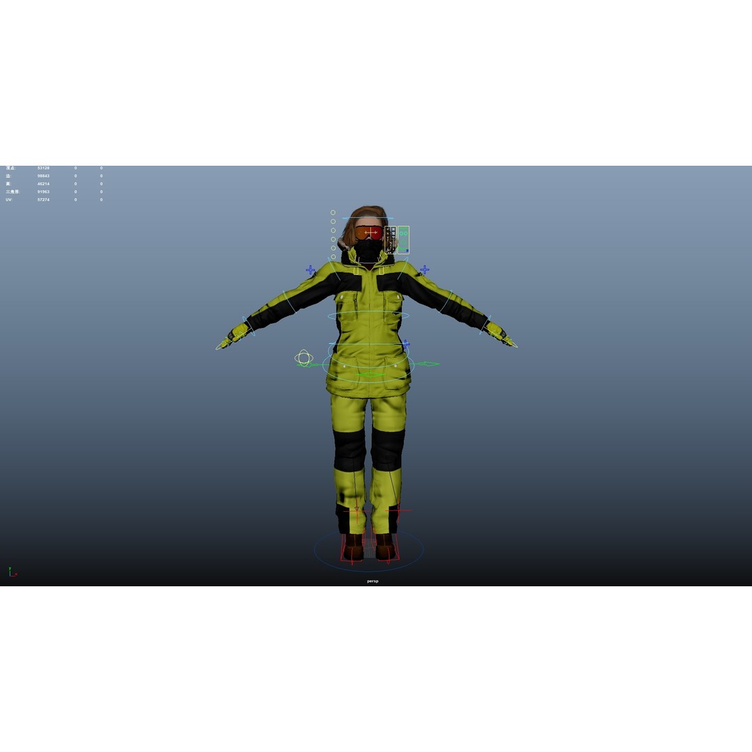 Female Skier 3D Model – Rigged Low Poly Character for Animation - View 31