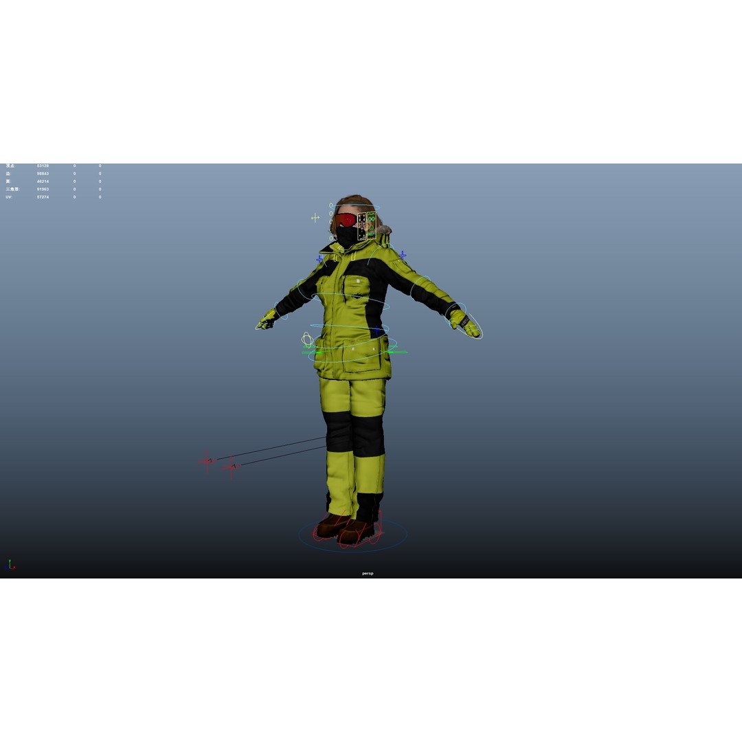 Female Skier 3D Model – Rigged Low Poly Character for Animation - View 33