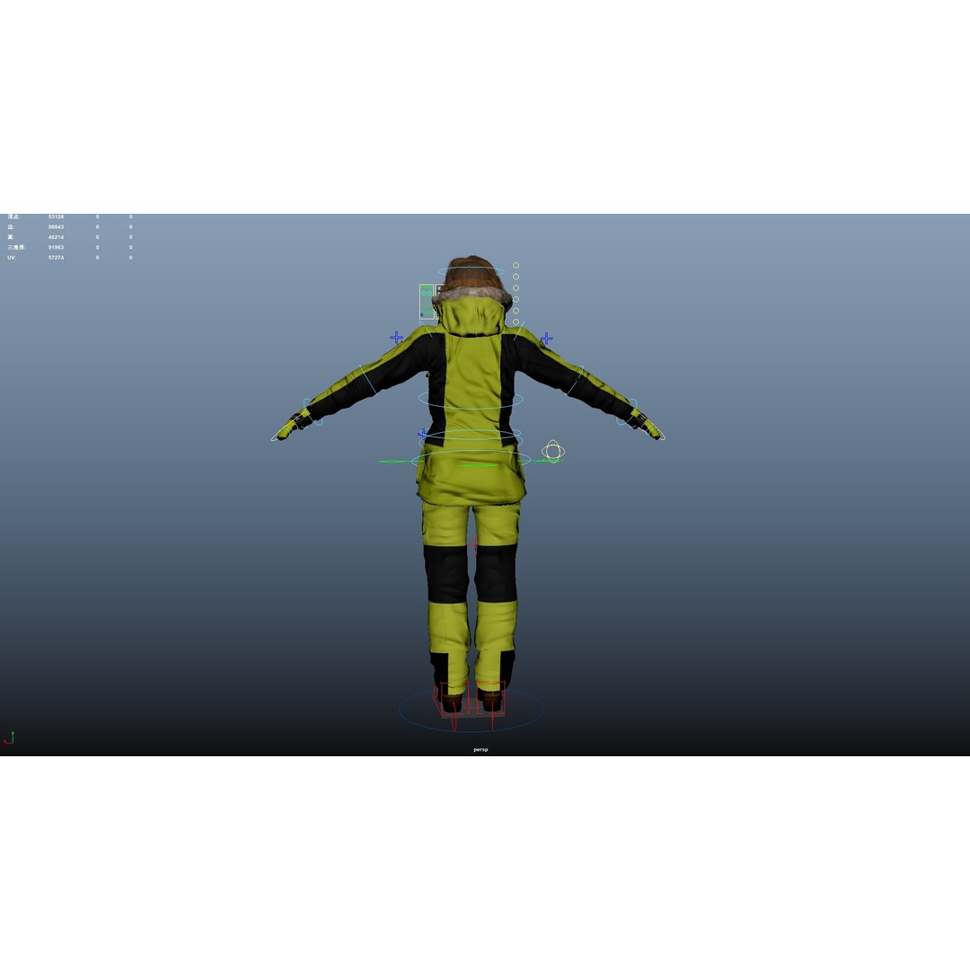Female Skier 3D Model – Rigged Low Poly Character for Animation - View 35