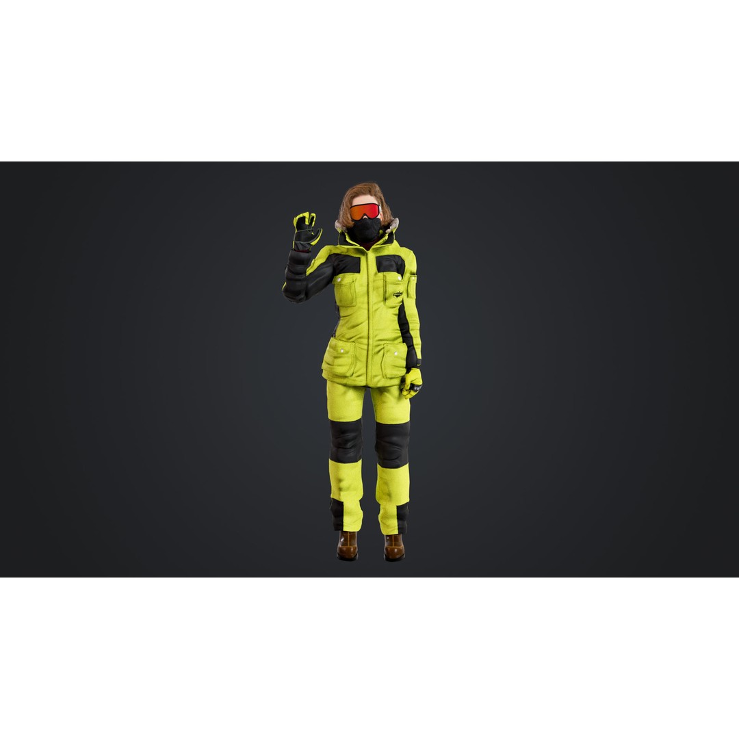 Female Skier 3D Model – Rigged Low Poly Character for Animation - View 5