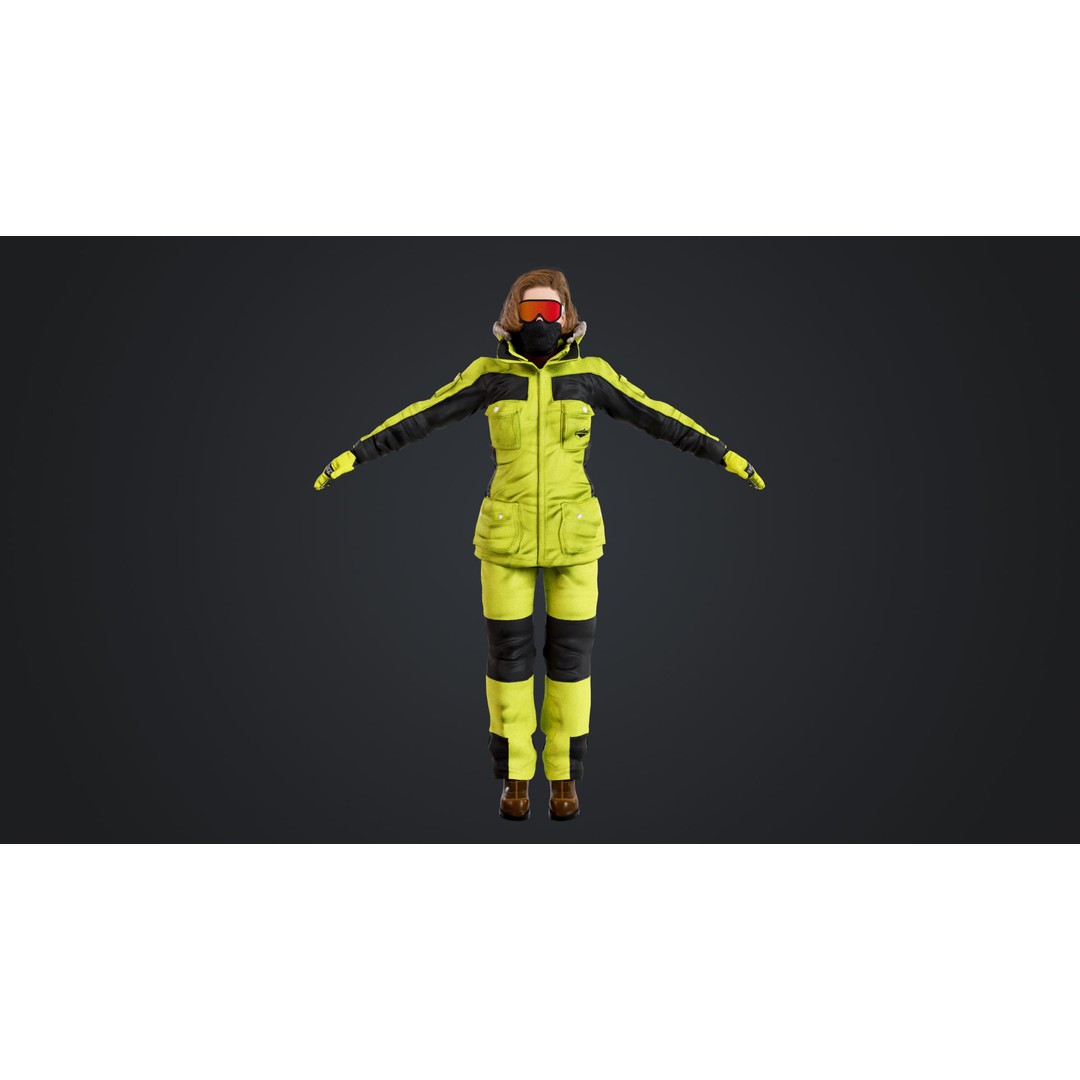 Female Skier 3D Model – Rigged Low Poly Character for Animation - View 6