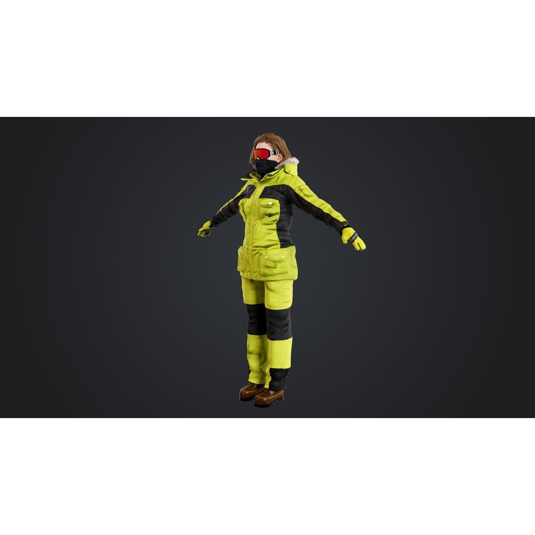 Female Skier 3D Model – Rigged Low Poly Character for Animation - View 7