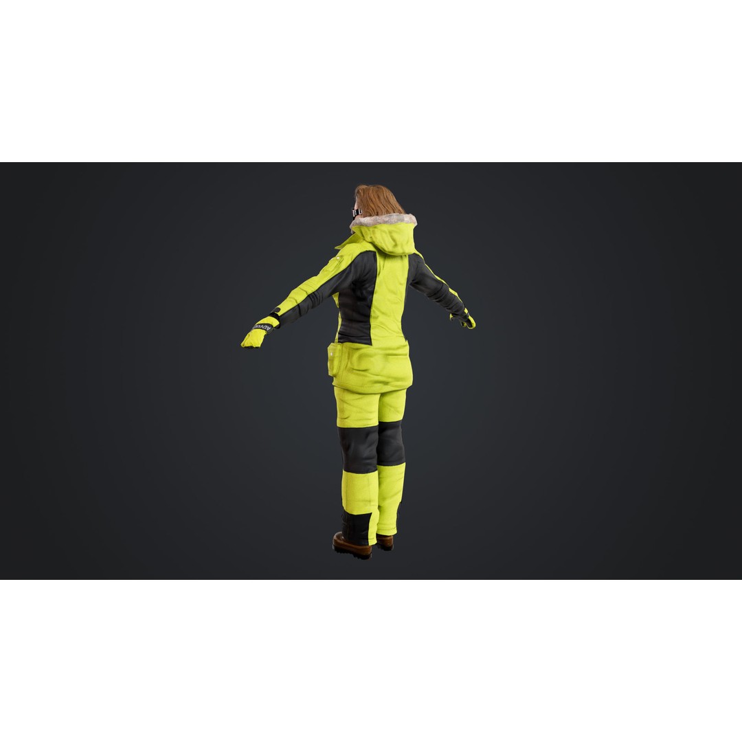 Female Skier 3D Model – Rigged Low Poly Character for Animation - View 9