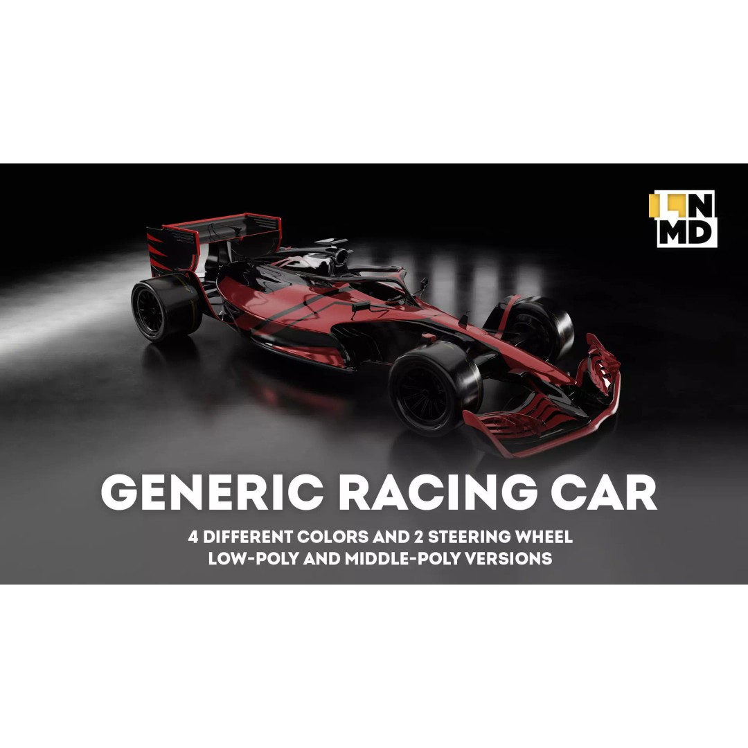 Formula 1 Generic Racing Car 3D Model – Low Poly Game Asset, FBX, OBJ - View 2