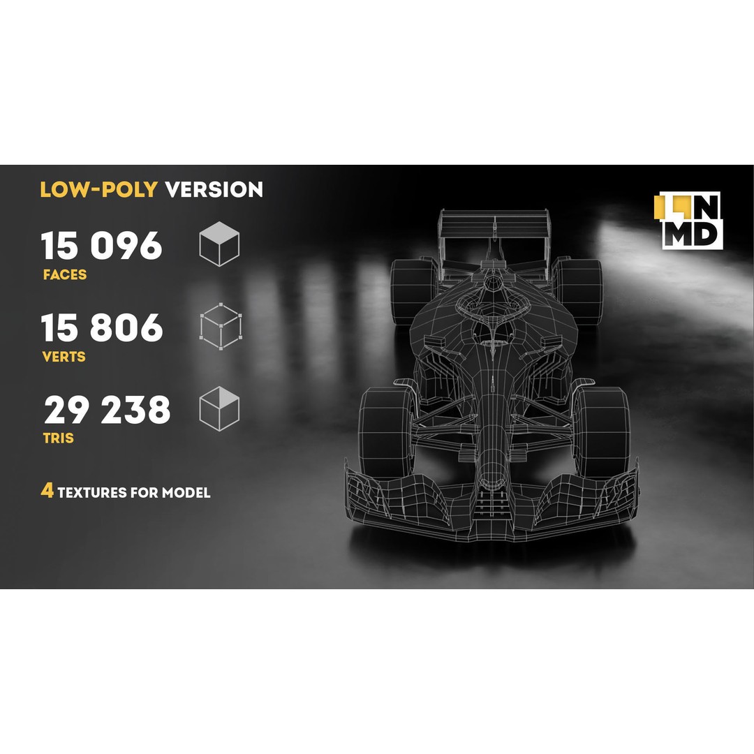 Formula 1 Generic Racing Car 3D Model – Low Poly Game Asset, FBX, OBJ - View 27