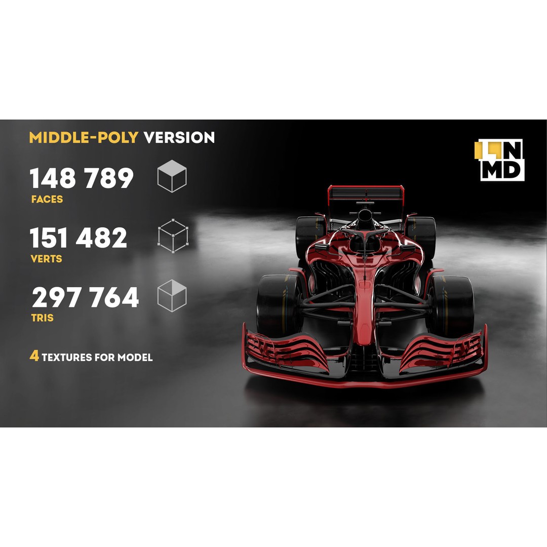 Formula 1 Generic Racing Car 3D Model – Low Poly Game Asset, FBX, OBJ - View 3