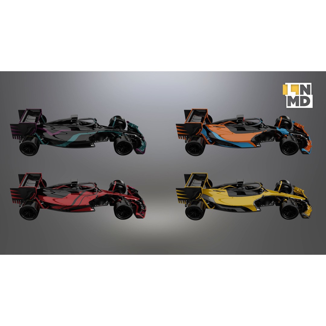 Formula 1 Generic Racing Car 3D Model – Low Poly Game Asset, FBX, OBJ - View 4