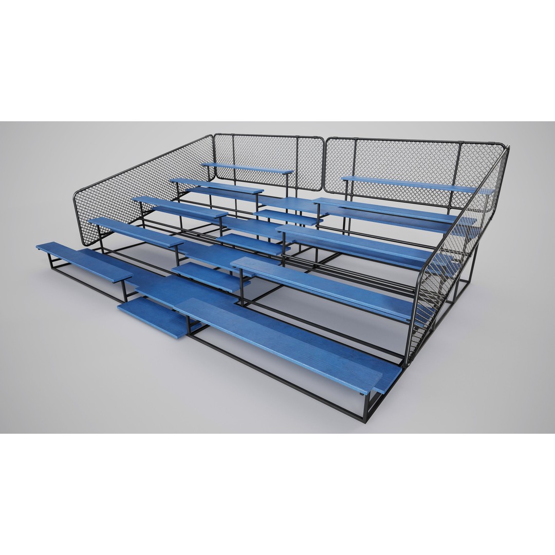 Painted Metal School Bleachers 3D Model – Low Poly Game Asset, FBX, OBJ - View 10