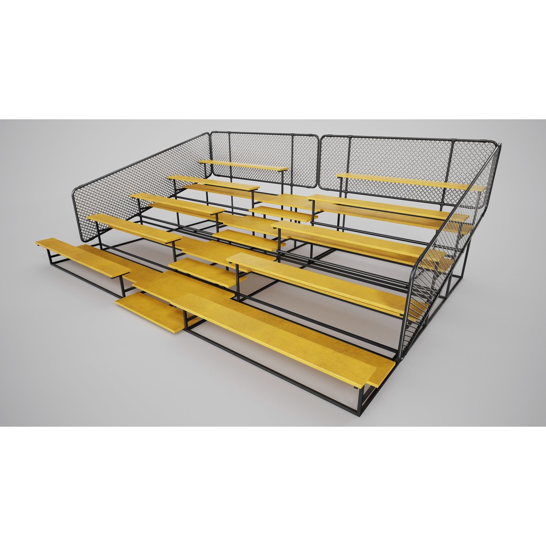 Painted Metal School Bleachers 3D Model – Low Poly Game Asset, FBX, OBJ - View 11