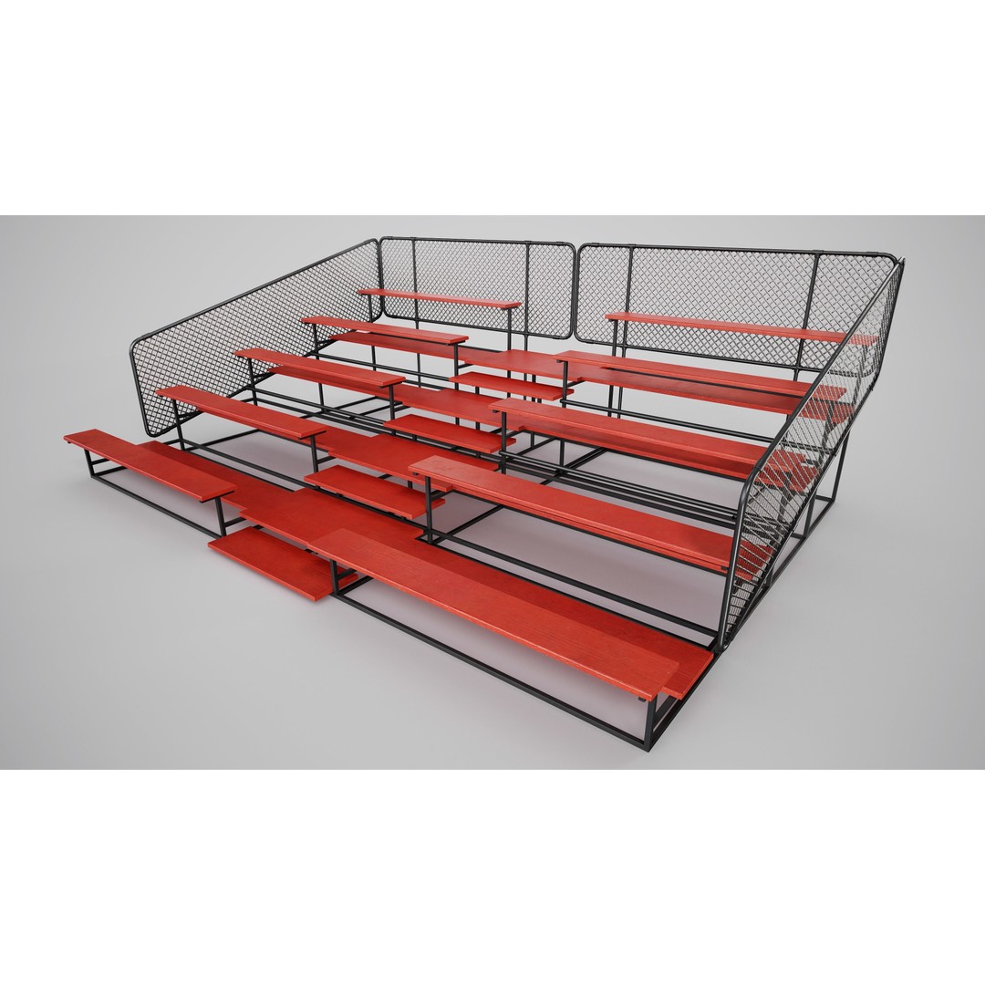 Painted Metal School Bleachers 3D Model – Low Poly Game Asset, FBX, OBJ - View 12
