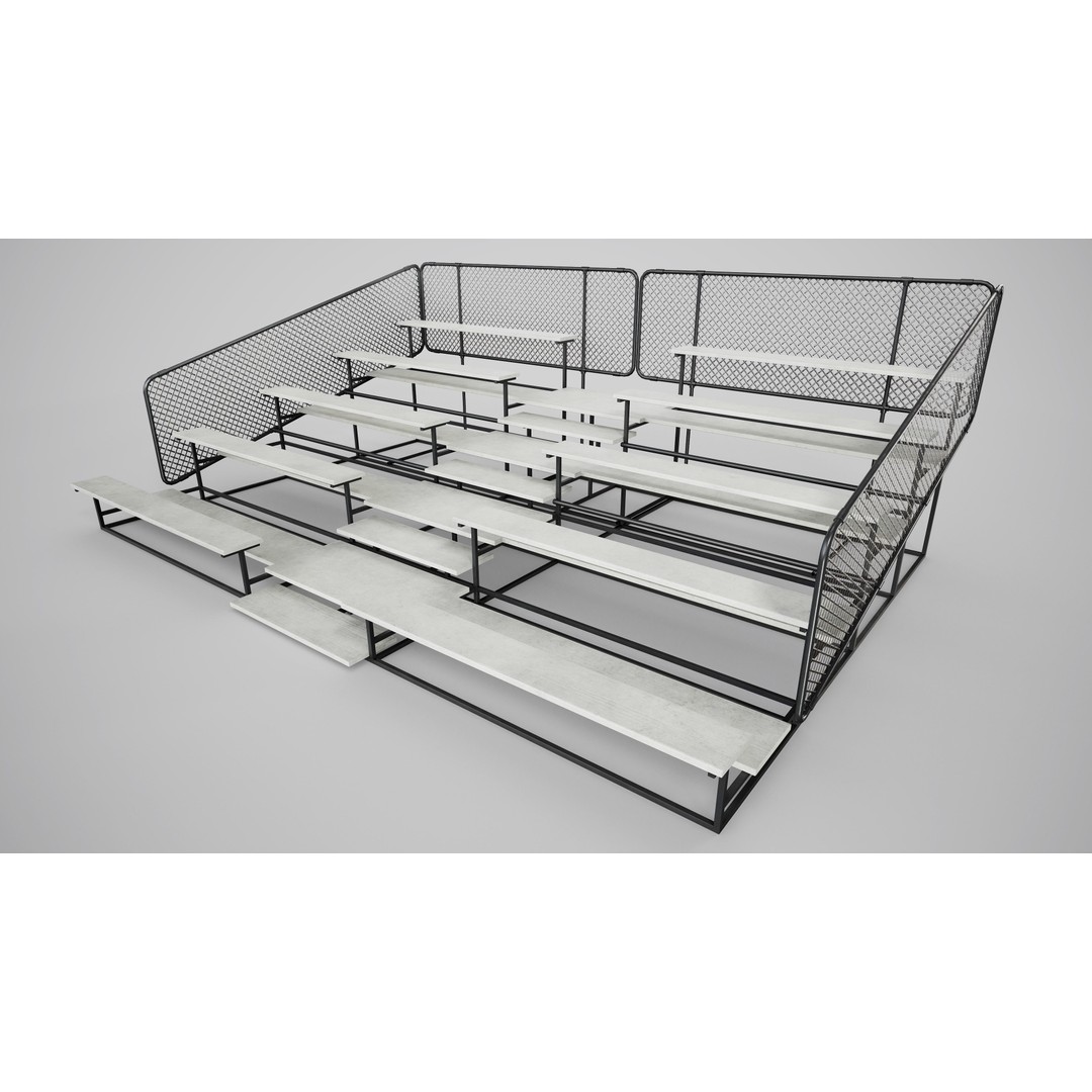 Painted Metal School Bleachers 3D Model – Low Poly Game Asset, FBX, OBJ - View 13