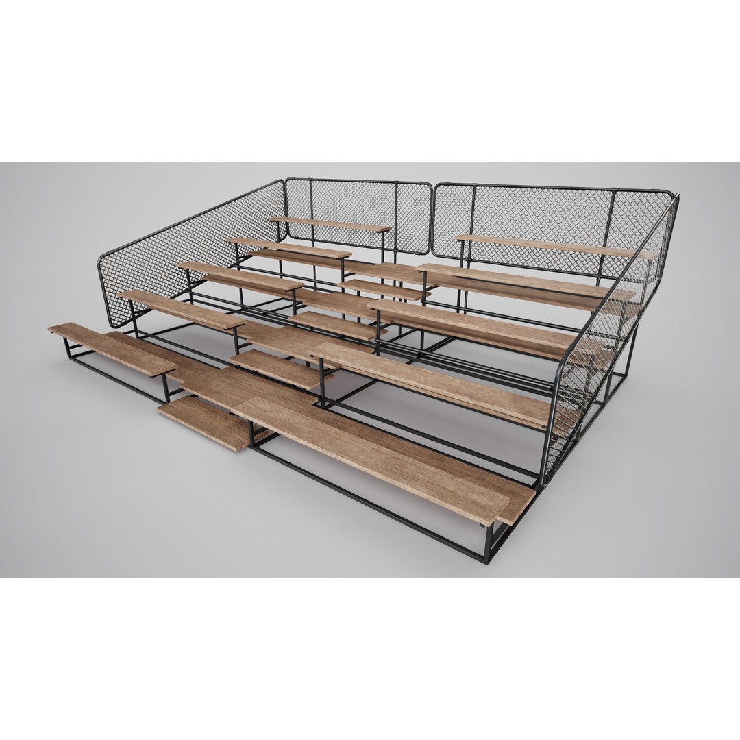 Painted Metal School Bleachers 3D Model – Low Poly Game Asset, FBX, OBJ - View 14