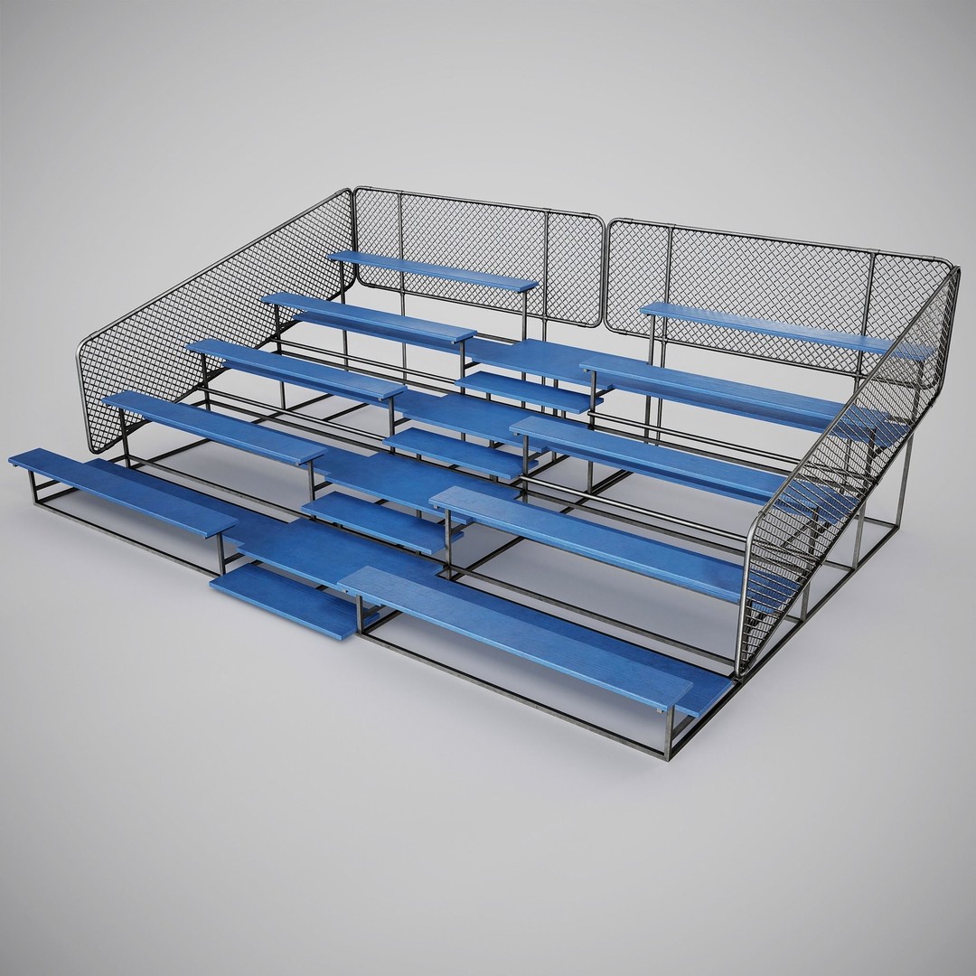 Painted Metal School Bleachers 3D Model – Low Poly Game Asset, FBX, OBJ - View 3