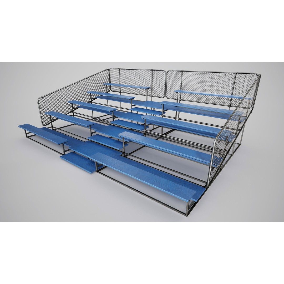 Painted Metal School Bleachers 3D Model – Low Poly Game Asset, FBX, OBJ - View 5