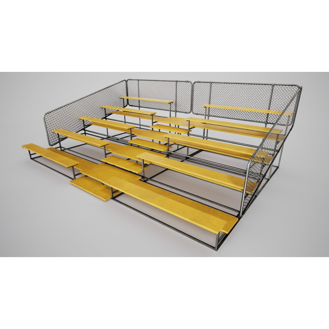 Painted Metal School Bleachers 3D Model – Low Poly Game Asset, FBX, OBJ - View 6
