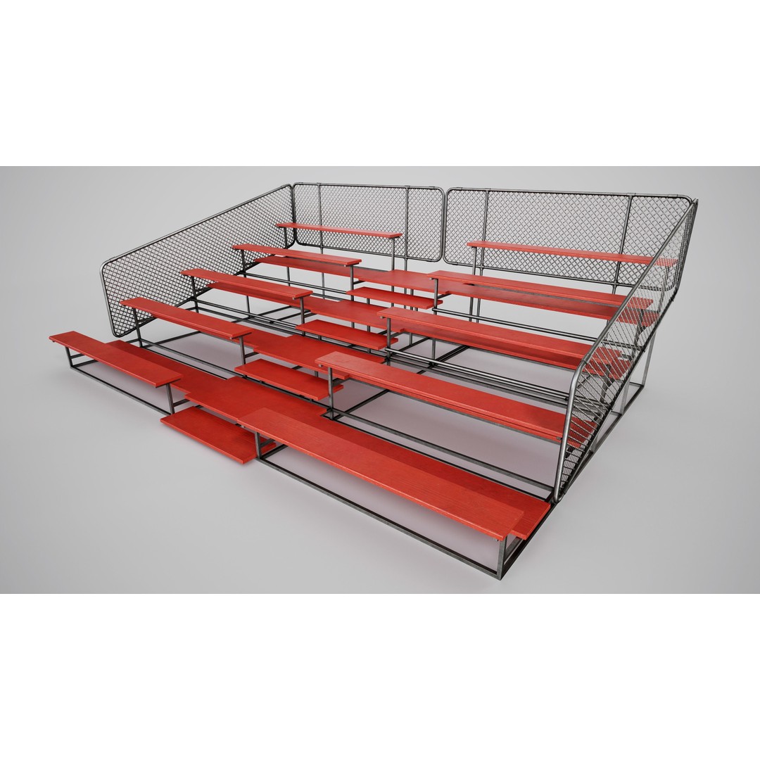 Painted Metal School Bleachers 3D Model – Low Poly Game Asset, FBX, OBJ - View 7