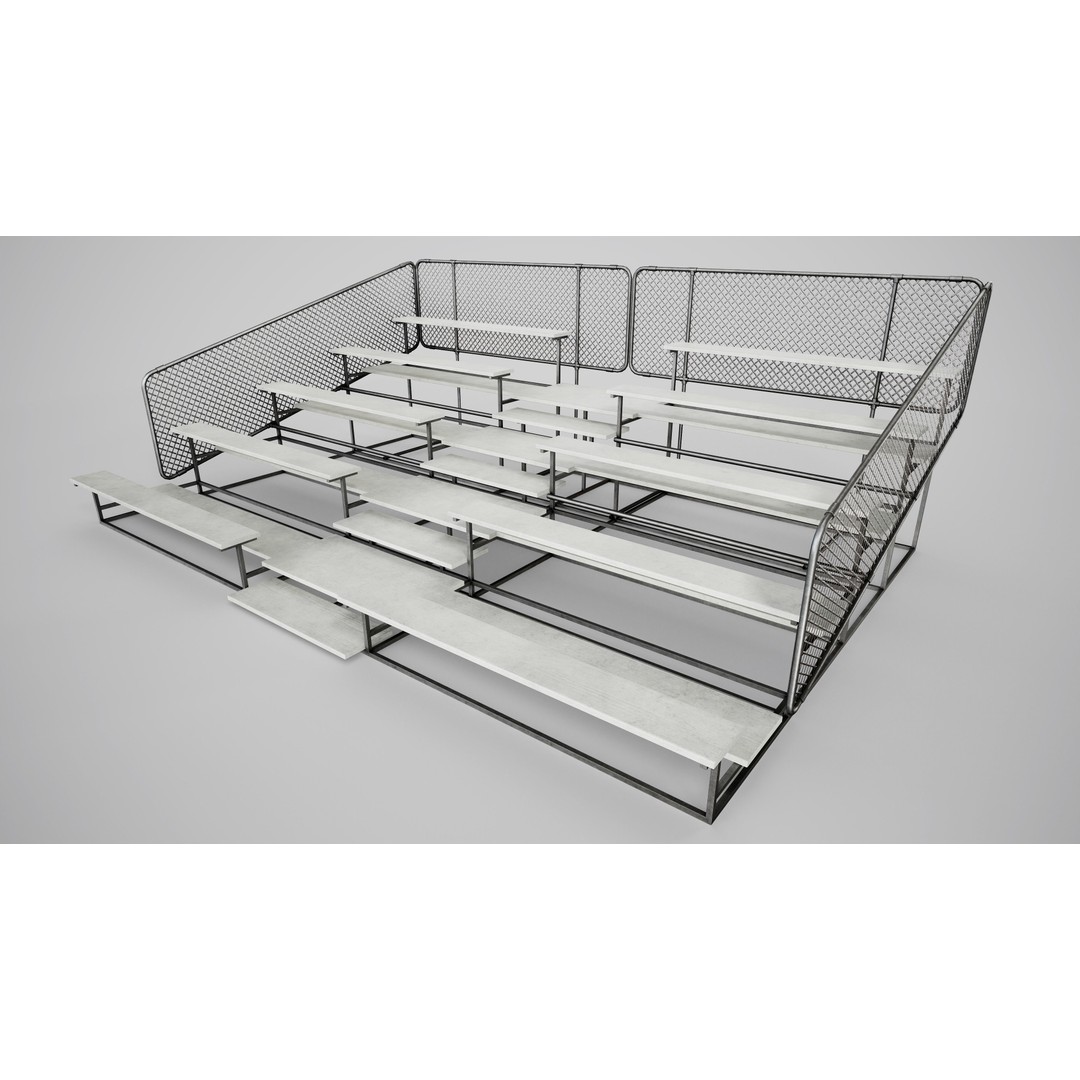 Painted Metal School Bleachers 3D Model – Low Poly Game Asset, FBX, OBJ - View 8