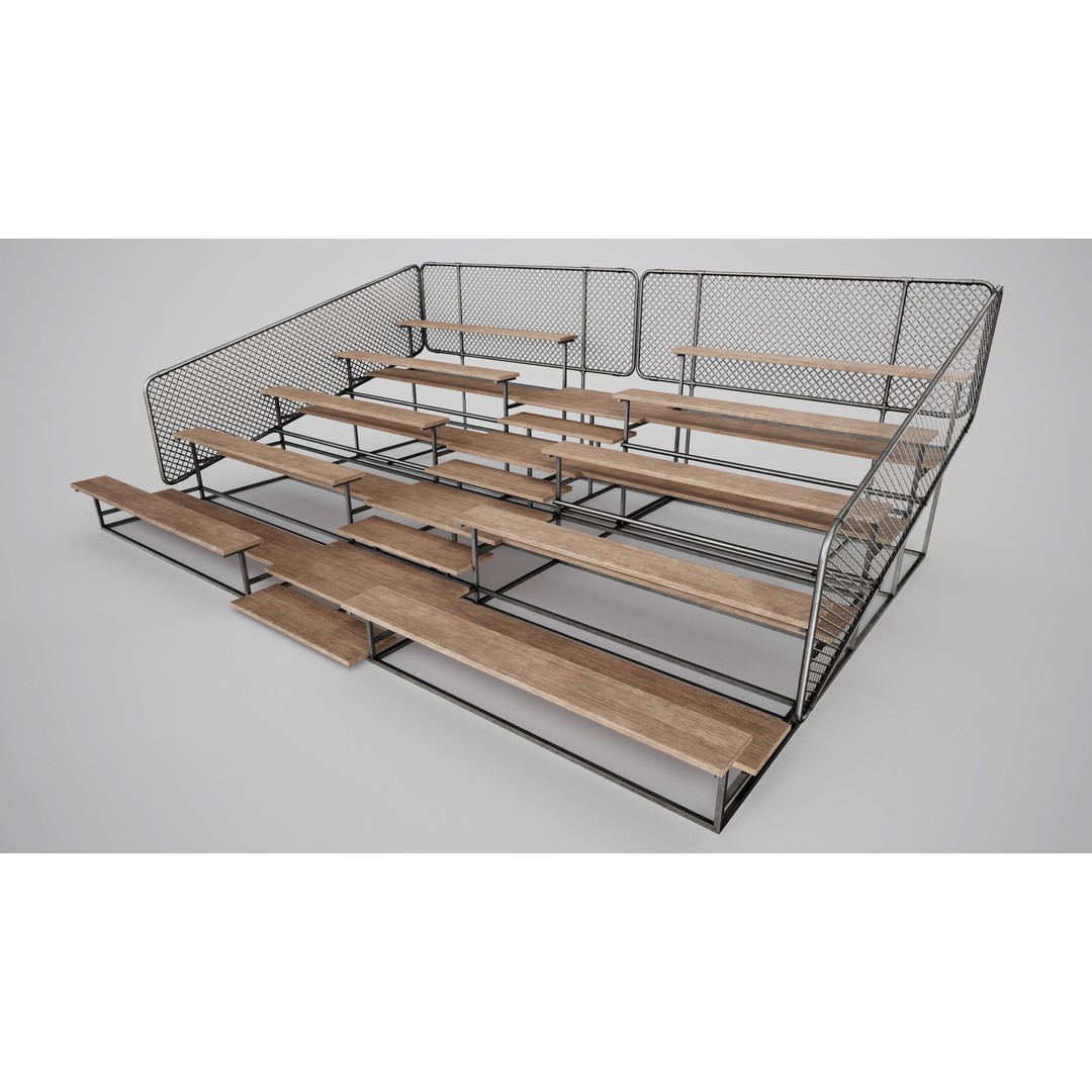 Painted Metal School Bleachers 3D Model – Low Poly Game Asset, FBX, OBJ - View 9